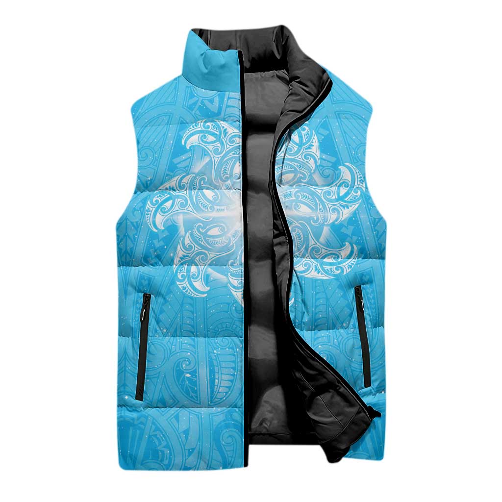 New Zealand Matariki Waiti Sleeveless Puffer Jacket Maori Moko Cyan Galaxy LT05 - Polynesian Pride