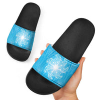 New Zealand Matariki Waiti Slide Sandals Maori Moko Cyan Galaxy LT05 - Polynesian Pride