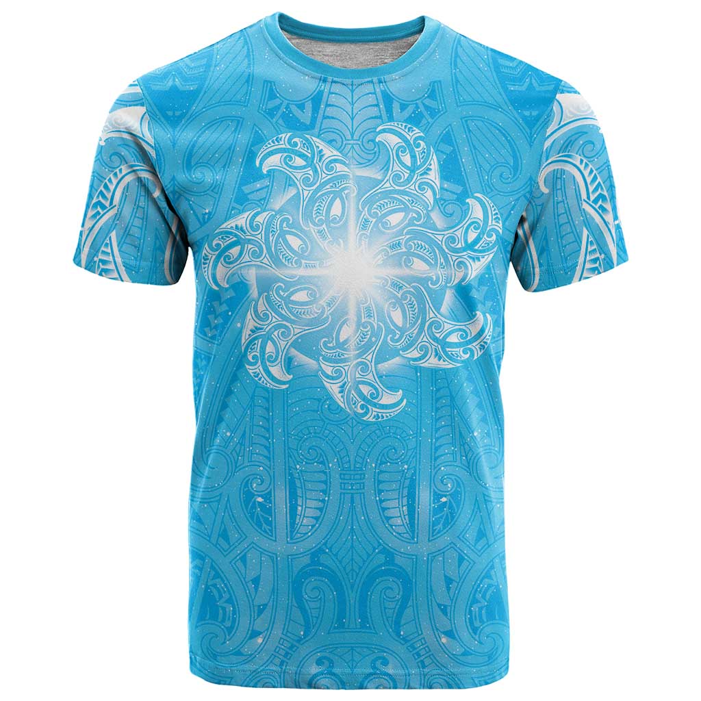 New Zealand Matariki Waiti T Shirt Maori Moko Cyan Galaxy LT05 Cyan - Polynesian Pride
