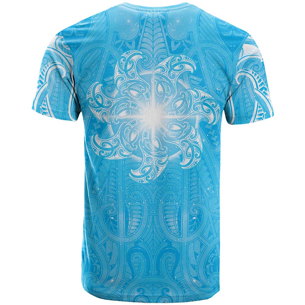 New Zealand Matariki Waiti T Shirt Maori Moko Cyan Galaxy LT05 - Polynesian Pride