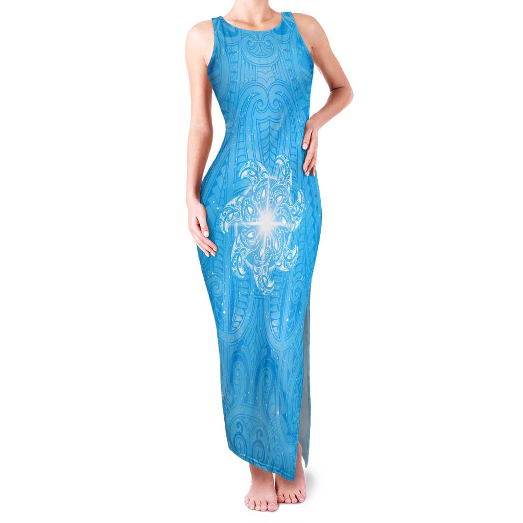 New Zealand Matariki Waiti Tank Maxi Dress Maori Moko Cyan Galaxy LT05 Women Cyan - Polynesian Pride