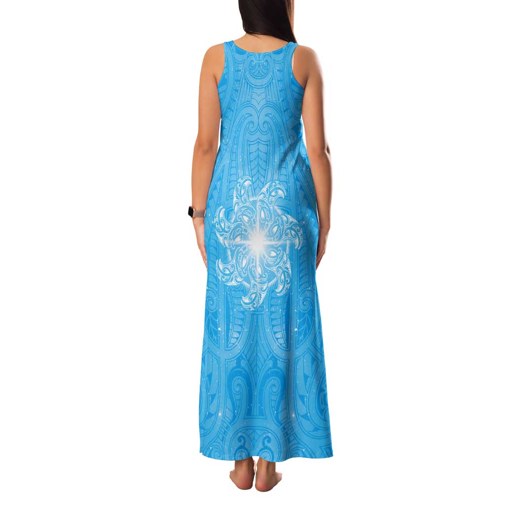 New Zealand Matariki Waiti Tank Maxi Dress Maori Moko Cyan Galaxy LT05 - Polynesian Pride