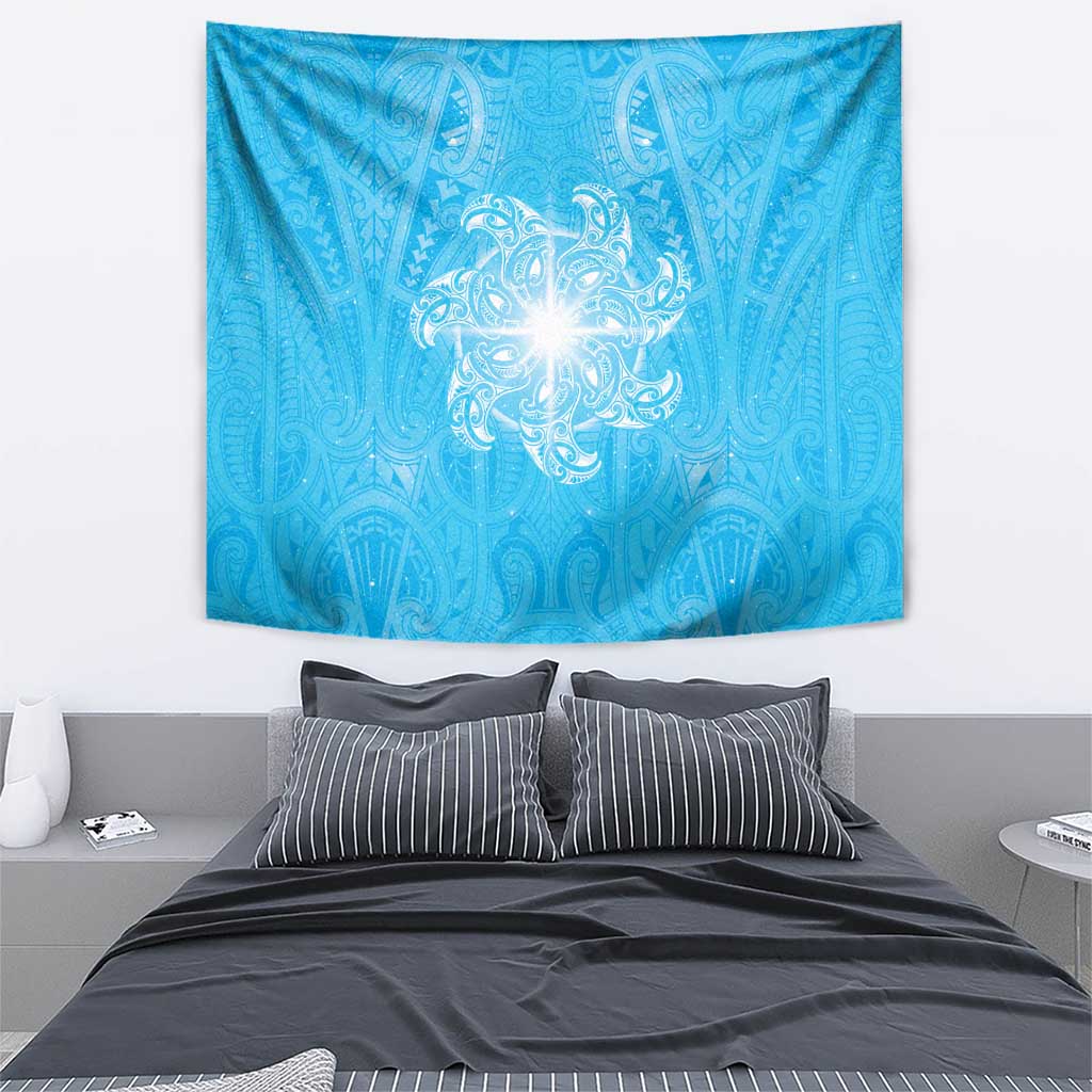 New Zealand Matariki Waiti Tapestry Maori Moko Cyan Galaxy