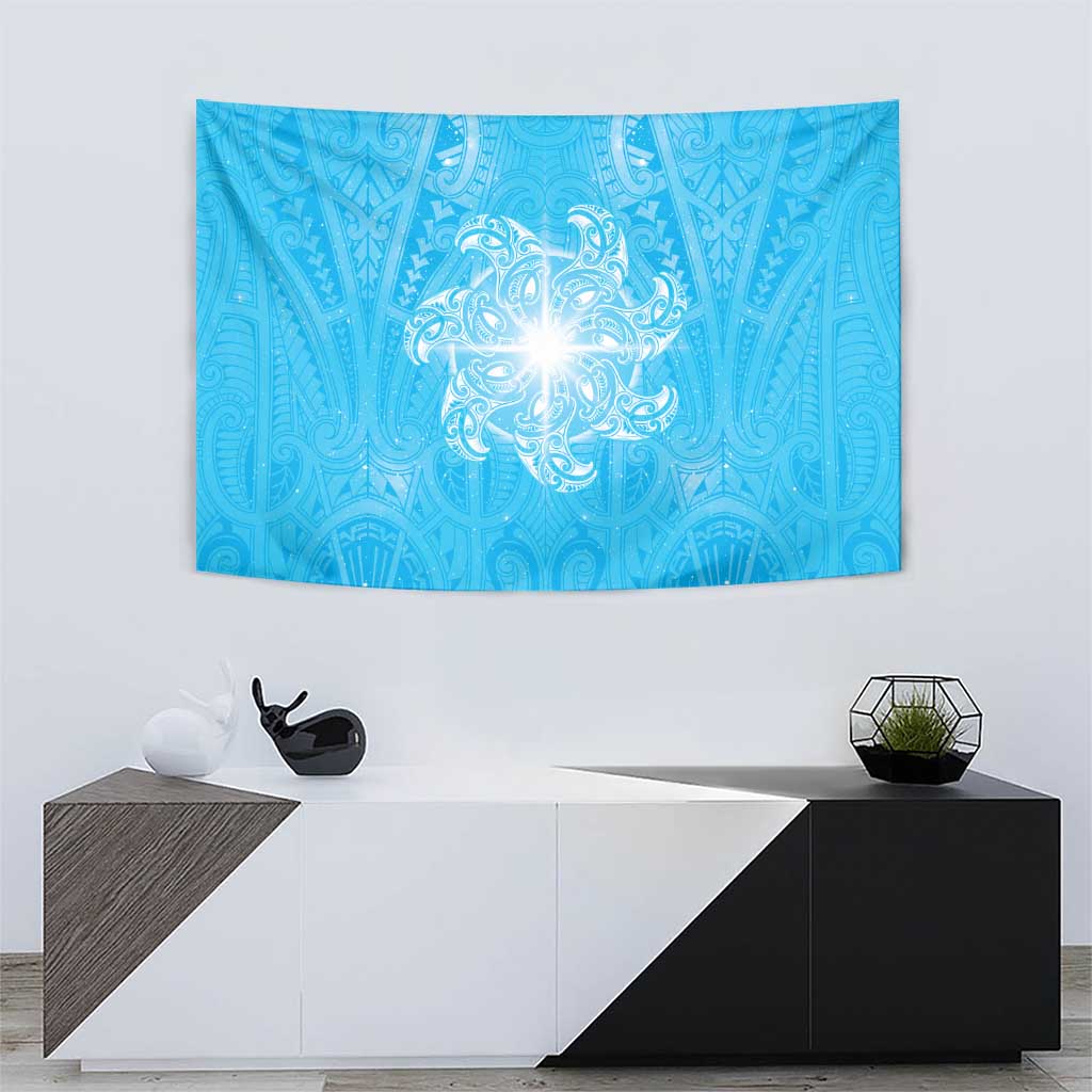 New Zealand Matariki Waiti Tapestry Maori Moko Cyan Galaxy