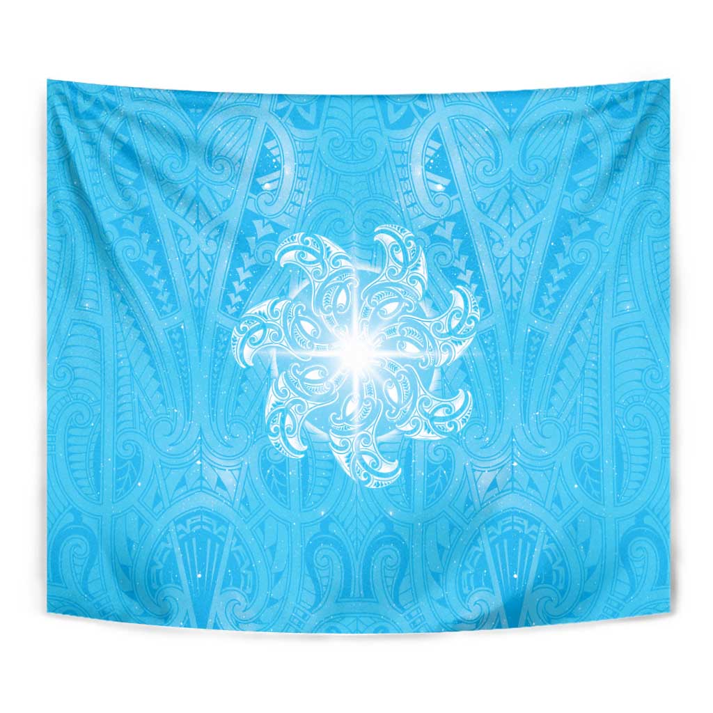 New Zealand Matariki Waiti Tapestry Maori Moko Cyan Galaxy