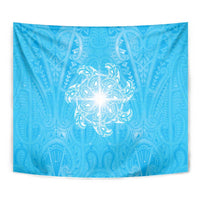 New Zealand Matariki Waiti Tapestry Maori Moko Cyan Galaxy