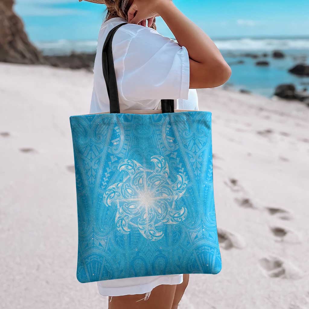 New Zealand Matariki Waiti Tote Bag Maori Moko Cyan Galaxy LT05 - Polynesian Pride