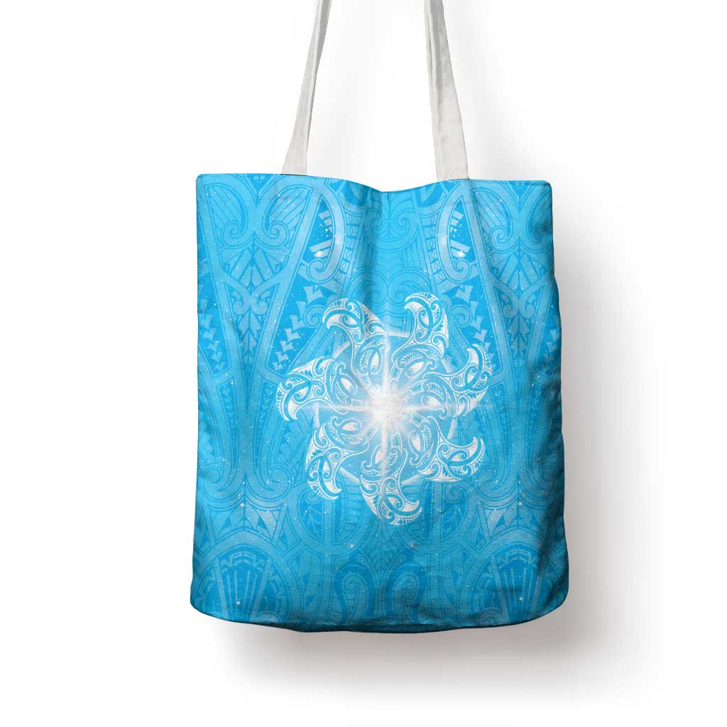 New Zealand Matariki Waiti Tote Bag Maori Moko Cyan Galaxy LT05 - Polynesian Pride