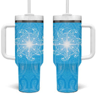 New Zealand Matariki Waiti Tumbler With Handle Maori Moko Cyan Galaxy LT05 One Size: 40 oz Cyan - Polynesian Pride
