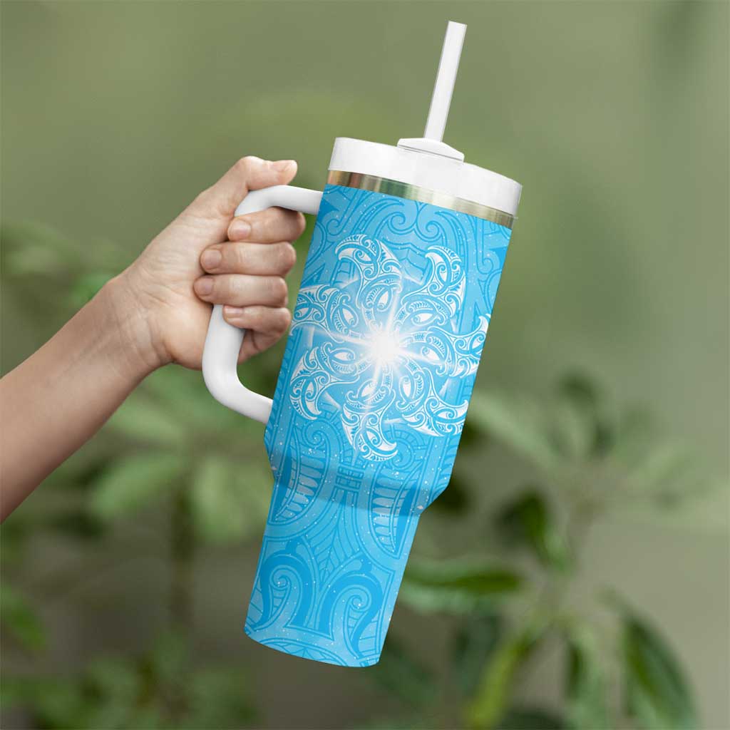New Zealand Matariki Waiti Tumbler With Handle Maori Moko Cyan Galaxy LT05 - Polynesian Pride