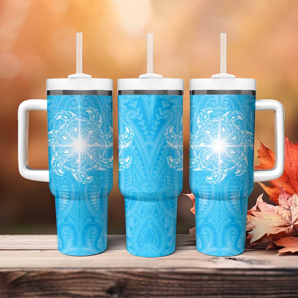 New Zealand Matariki Waiti Tumbler With Handle Maori Moko Cyan Galaxy LT05 - Polynesian Pride
