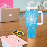 New Zealand Matariki Waiti Tumbler With Handle Maori Moko Cyan Galaxy LT05 - Polynesian Pride