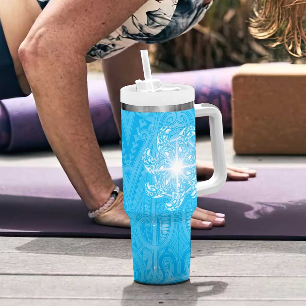New Zealand Matariki Waiti Tumbler With Handle Maori Moko Cyan Galaxy LT05 - Polynesian Pride