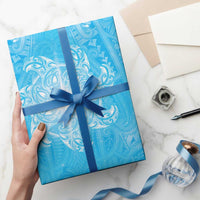 New Zealand Matariki Waiti Wrapping Paper Maori Moko Cyan Galaxy LT05 - Polynesian Pride