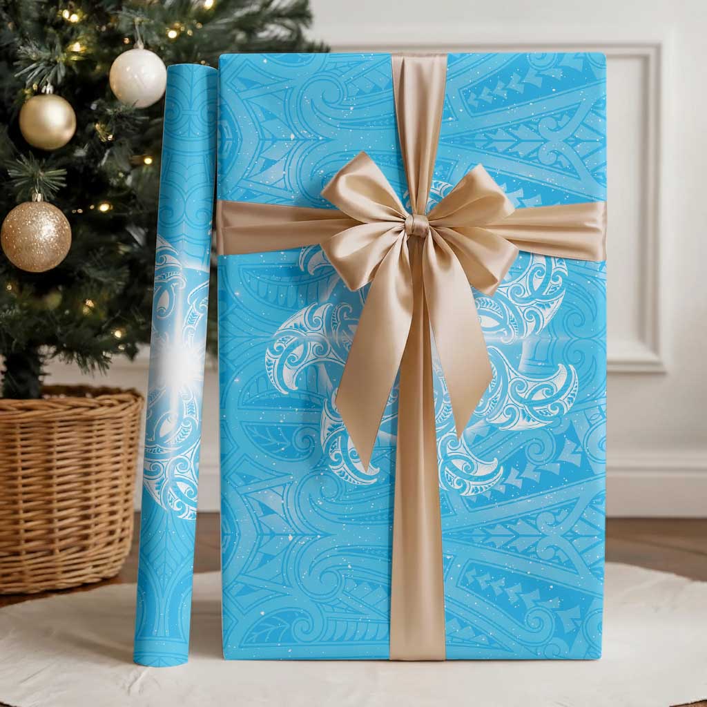 New Zealand Matariki Waiti Wrapping Paper Maori Moko Cyan Galaxy LT05 - Polynesian Pride