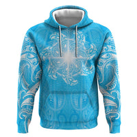 New Zealand Matariki Waiti Zip Hoodie Maori Moko Cyan Galaxy LT05 Pullover Hoodie Cyan - Polynesian Pride