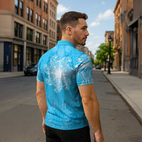 New Zealand Matariki Waiti Zipper Polo Shirt Maori Moko Cyan Galaxy LT05 - Polynesian Pride