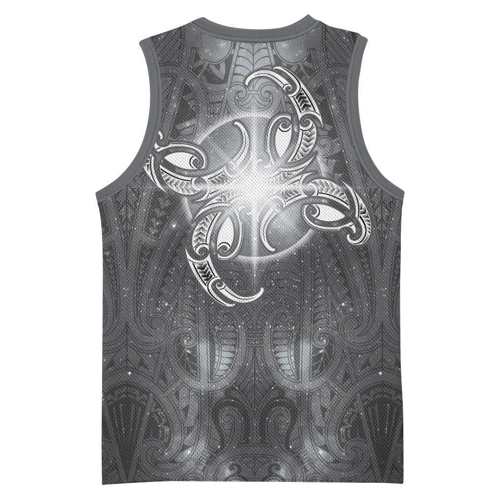 New Zealand Matariki Ururangi Basketball Jersey Maori Moko Grey Galaxy LT05 - Polynesian Pride