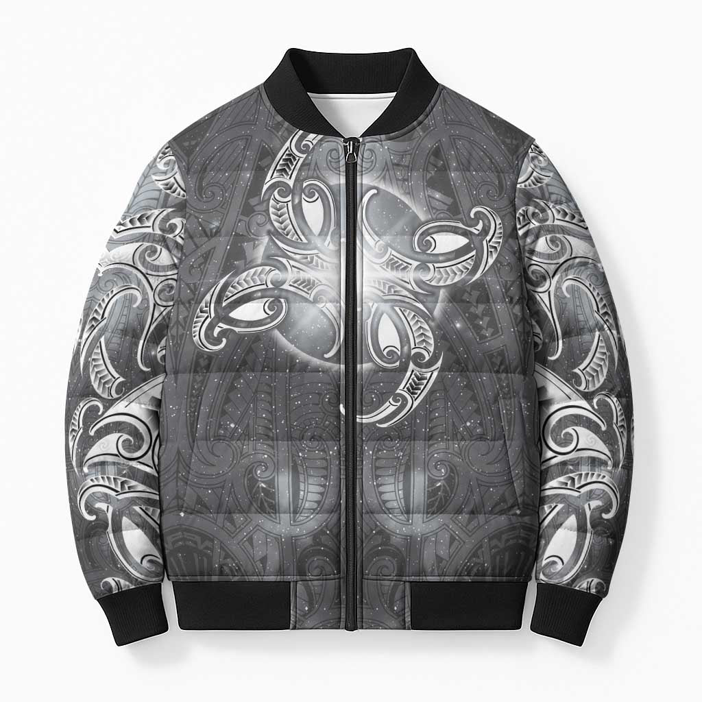 New Zealand Matariki Ururangi Bomber Puffer Jacket Maori Moko Grey Galaxy LT05 Unisex Grey - Polynesian Pride