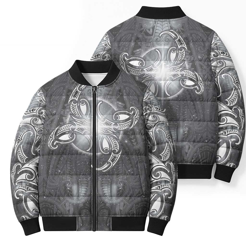 New Zealand Matariki Ururangi Bomber Puffer Jacket Maori Moko Grey Galaxy LT05 - Polynesian Pride
