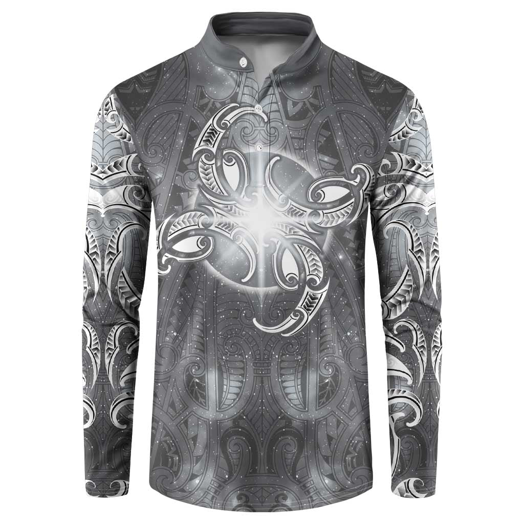 New Zealand Matariki Ururangi Button Sweatshirt Maori Moko Grey Galaxy LT05 Grey - Polynesian Pride
