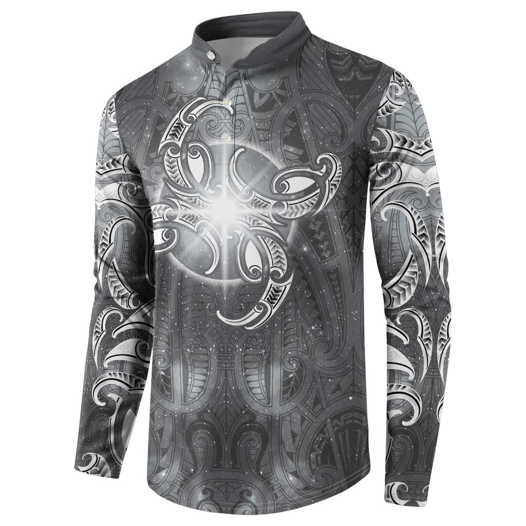 New Zealand Matariki Ururangi Button Sweatshirt Maori Moko Grey Galaxy LT05 - Polynesian Pride