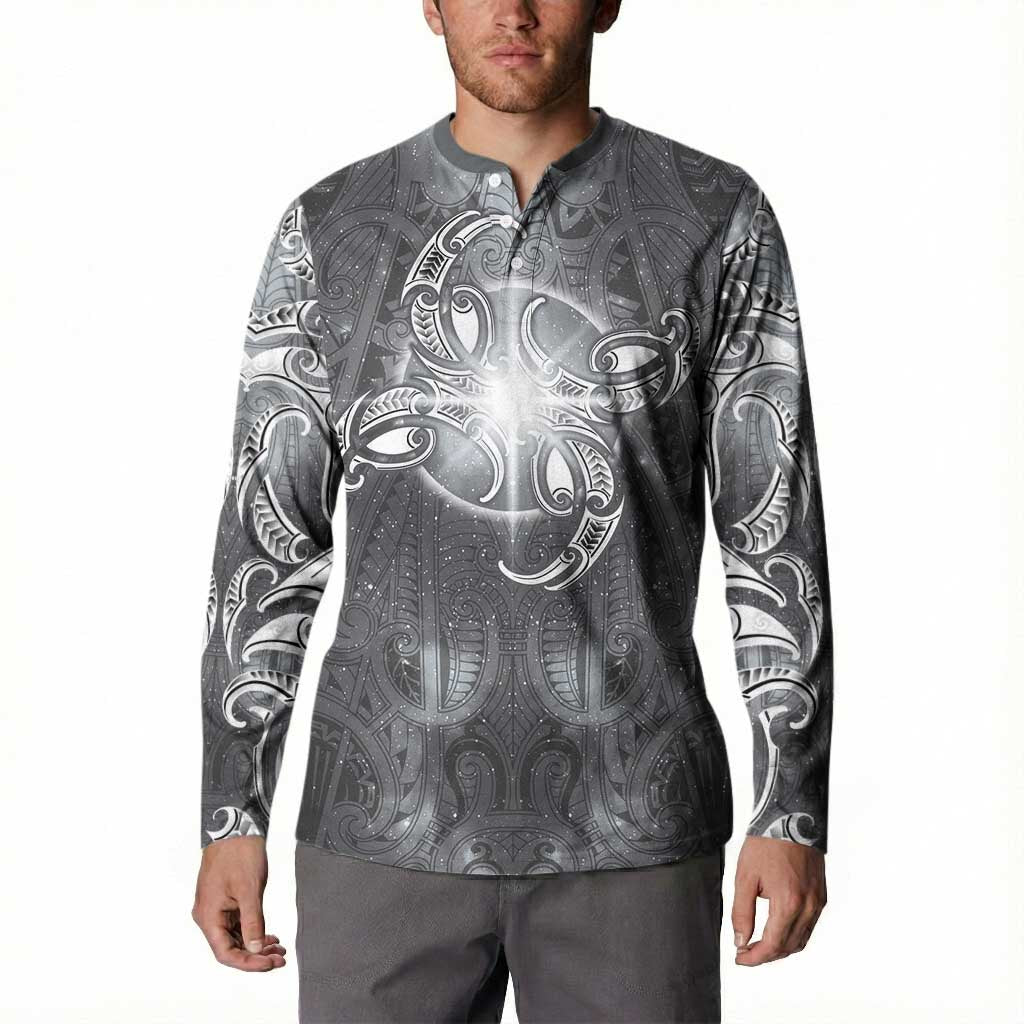 New Zealand Matariki Ururangi Button Sweatshirt Maori Moko Grey Galaxy LT05 - Polynesian Pride