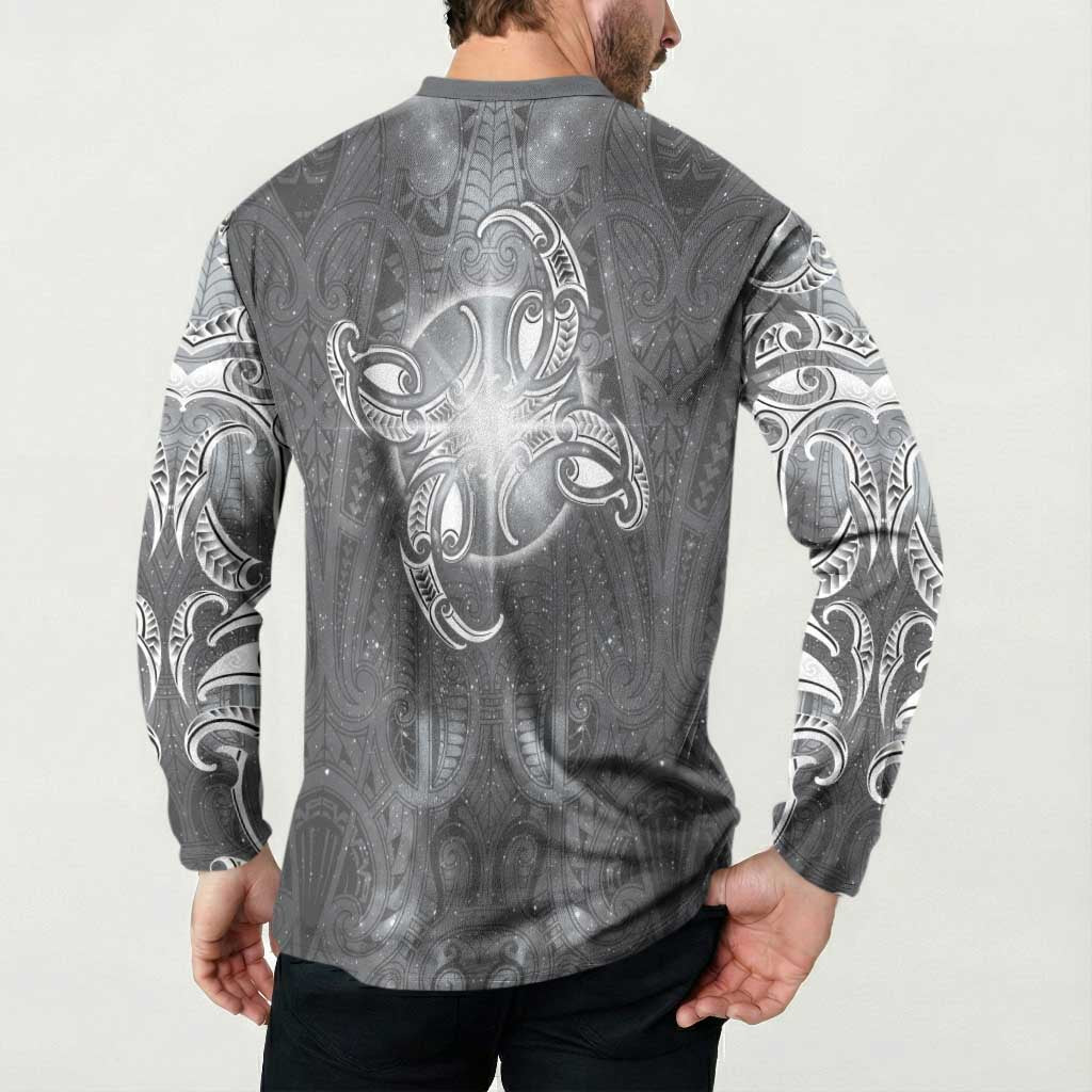 New Zealand Matariki Ururangi Button Sweatshirt Maori Moko Grey Galaxy LT05 - Polynesian Pride