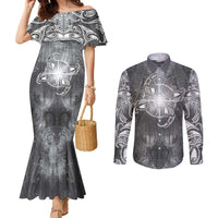 New Zealand Matariki Ururangi Couples Matching Mermaid Dress and Long Sleeve Button Shirt Maori Moko Grey Galaxy