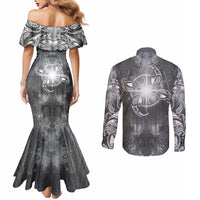 New Zealand Matariki Ururangi Couples Matching Mermaid Dress and Long Sleeve Button Shirt Maori Moko Grey Galaxy