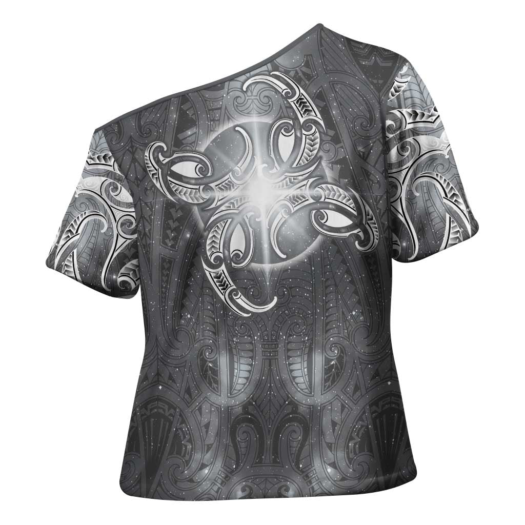 New Zealand Matariki Ururangi Cross Shoulder Shirt Maori Moko Grey Galaxy LT05 - Polynesian Pride