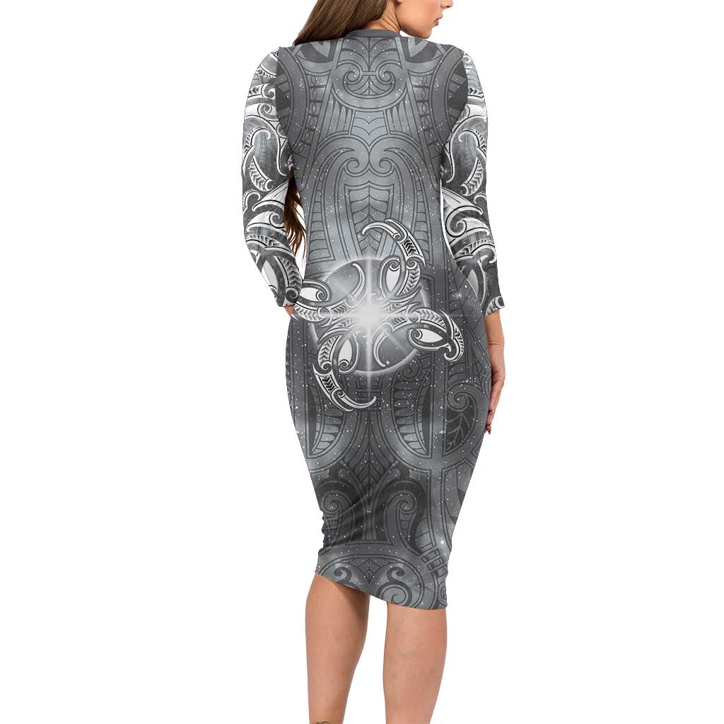 New Zealand Matariki Ururangi Family Matching Long Sleeve Bodycon Dress and Hawaiian Shirt Maori Moko Grey Galaxy