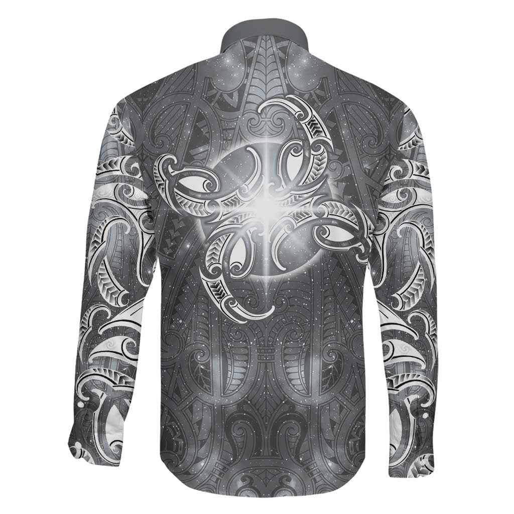 New Zealand Matariki Ururangi Family Matching Off The Shoulder Long Sleeve Dress and Hawaiian Shirt Maori Moko Grey Galaxy