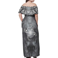 New Zealand Matariki Ururangi Family Matching Off Shoulder Maxi Dress and Hawaiian Shirt Maori Moko Grey Galaxy