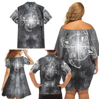 New Zealand Matariki Ururangi Family Matching Off Shoulder Short Dress and Hawaiian Shirt Maori Moko Grey Galaxy