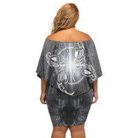New Zealand Matariki Ururangi Family Matching Off Shoulder Short Dress and Hawaiian Shirt Maori Moko Grey Galaxy