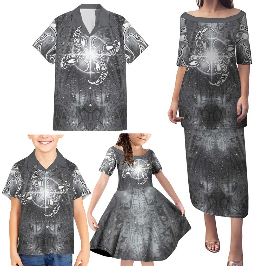 New Zealand Matariki Ururangi Family Matching Puletasi and Hawaiian Shirt Maori Moko Grey Galaxy LT05 - Polynesian Pride