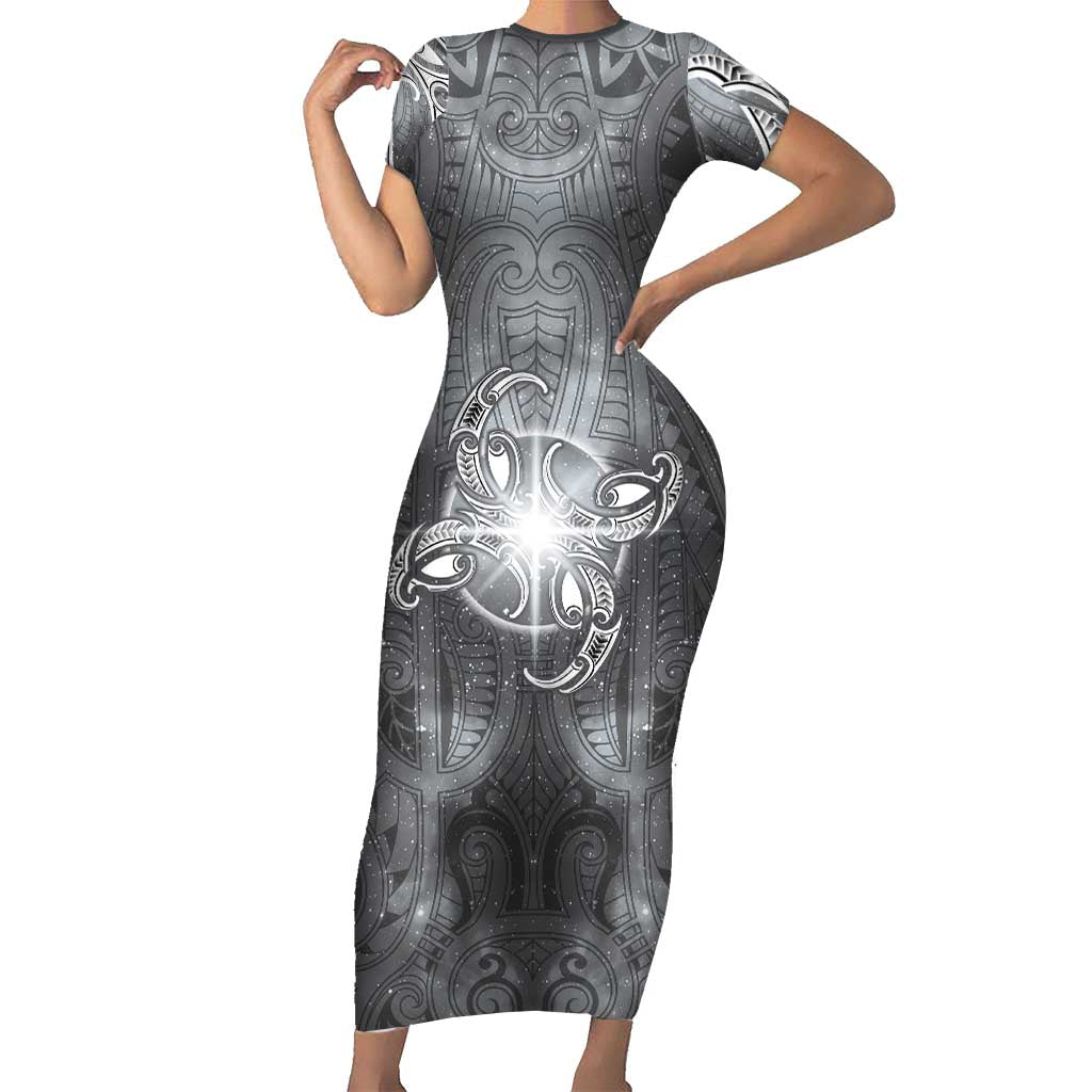 New Zealand Matariki Ururangi Family Matching Short Sleeve Bodycon Dress and Hawaiian Shirt Maori Moko Grey Galaxy
