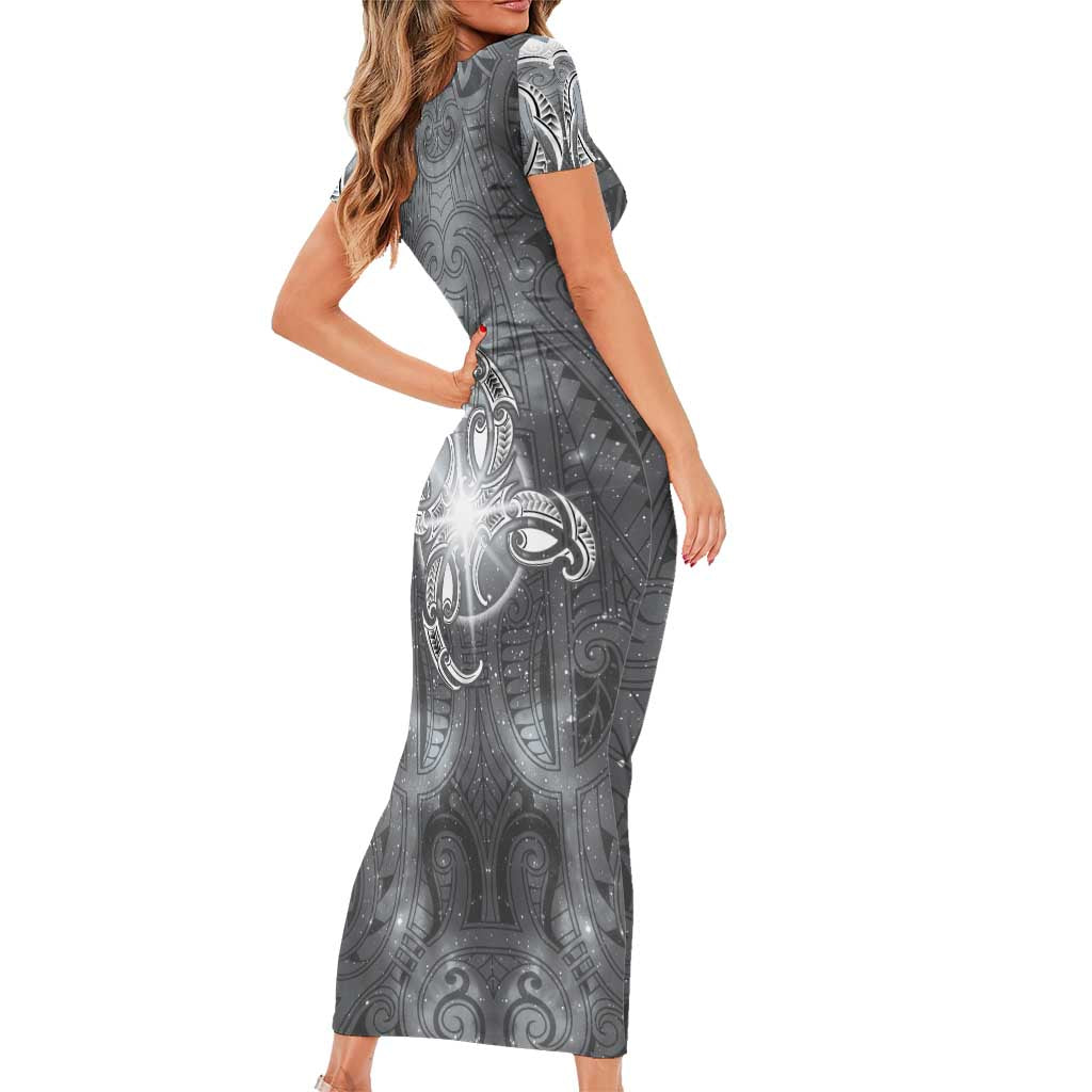 New Zealand Matariki Ururangi Family Matching Short Sleeve Bodycon Dress and Hawaiian Shirt Maori Moko Grey Galaxy