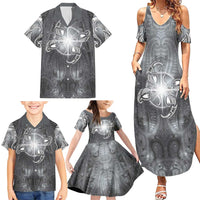 New Zealand Matariki Ururangi Family Matching Summer Maxi Dress and Hawaiian Shirt Maori Moko Grey Galaxy
