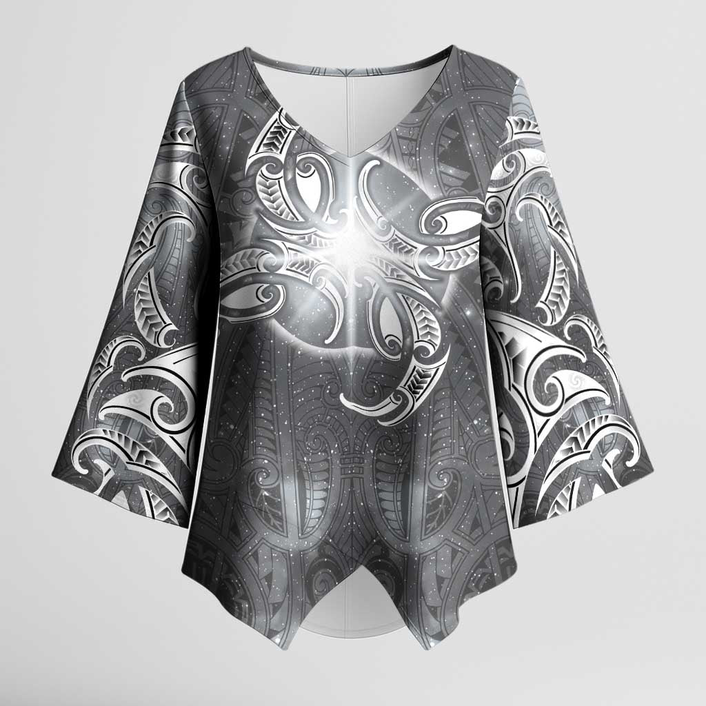 New Zealand Matariki Ururangi Kimono Sleeve Blouse Maori Moko Grey Galaxy LT05 Female Grey - Polynesian Pride