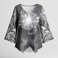 New Zealand Matariki Ururangi Kimono Sleeve Blouse Maori Moko Grey Galaxy LT05 Female Grey - Polynesian Pride