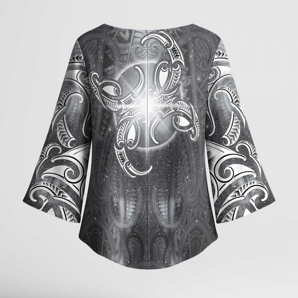 New Zealand Matariki Ururangi Kimono Sleeve Blouse Maori Moko Grey Galaxy LT05 - Polynesian Pride