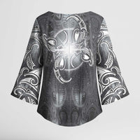 New Zealand Matariki Ururangi Kimono Sleeve Blouse Maori Moko Grey Galaxy LT05 - Polynesian Pride