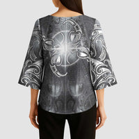New Zealand Matariki Ururangi Kimono Sleeve Blouse Maori Moko Grey Galaxy LT05 - Polynesian Pride