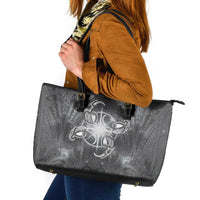New Zealand Matariki Ururangi Leather Tote Bag Maori Moko Grey Galaxy LT05 Grey - Polynesian Pride
