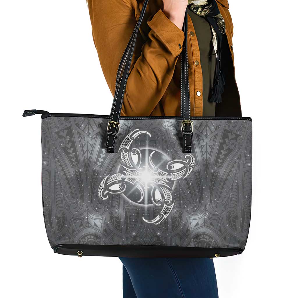 New Zealand Matariki Ururangi Leather Tote Bag Maori Moko Grey Galaxy LT05 - Polynesian Pride