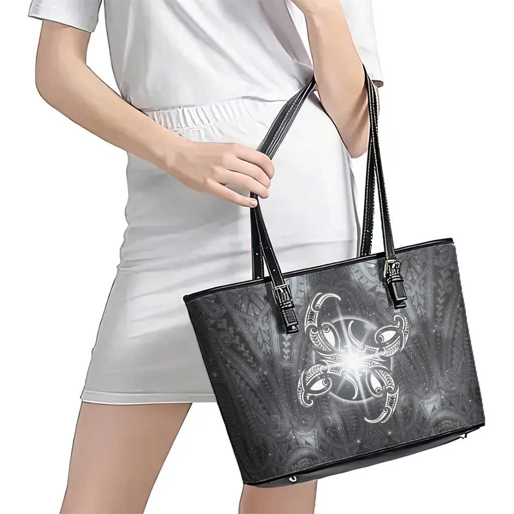 New Zealand Matariki Ururangi Leather Tote Bag Maori Moko Grey Galaxy LT05 - Polynesian Pride