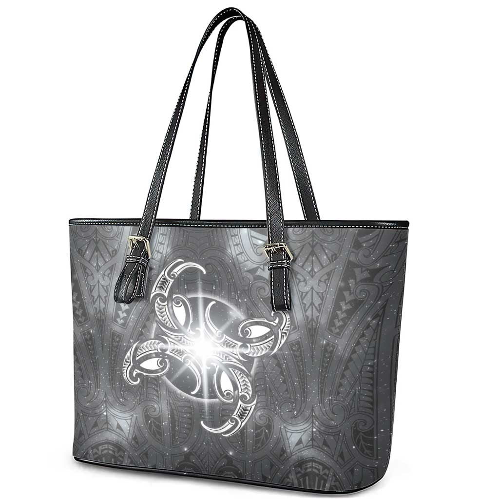New Zealand Matariki Ururangi Leather Tote Bag Maori Moko Grey Galaxy LT05 - Polynesian Pride