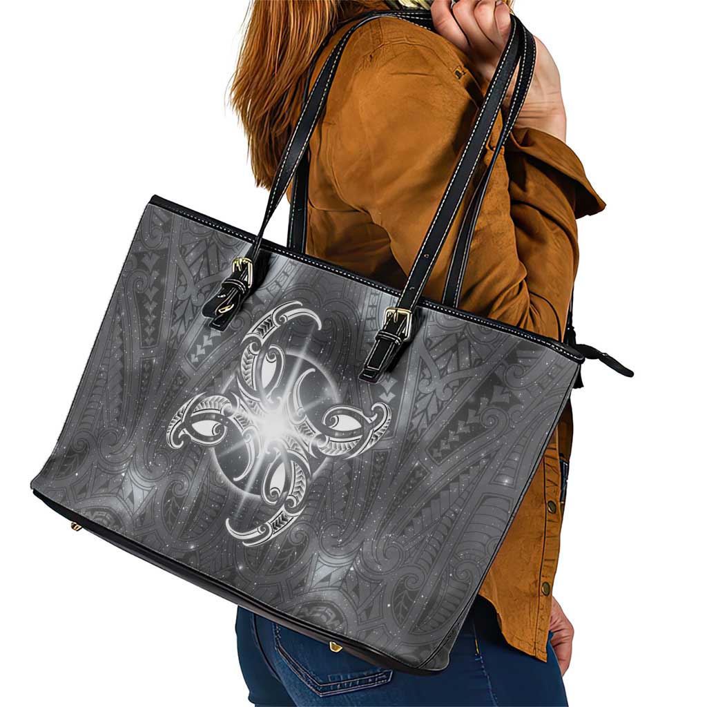 New Zealand Matariki Ururangi Leather Tote Bag Maori Moko Grey Galaxy LT05 - Polynesian Pride